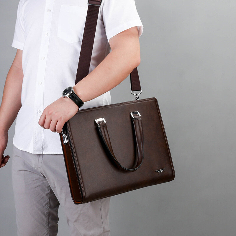 Business Leather Password Lock Men Briefcase Large Capacity Handbag Office Male Shoulder Messenger Bag 14" Laptop Bag