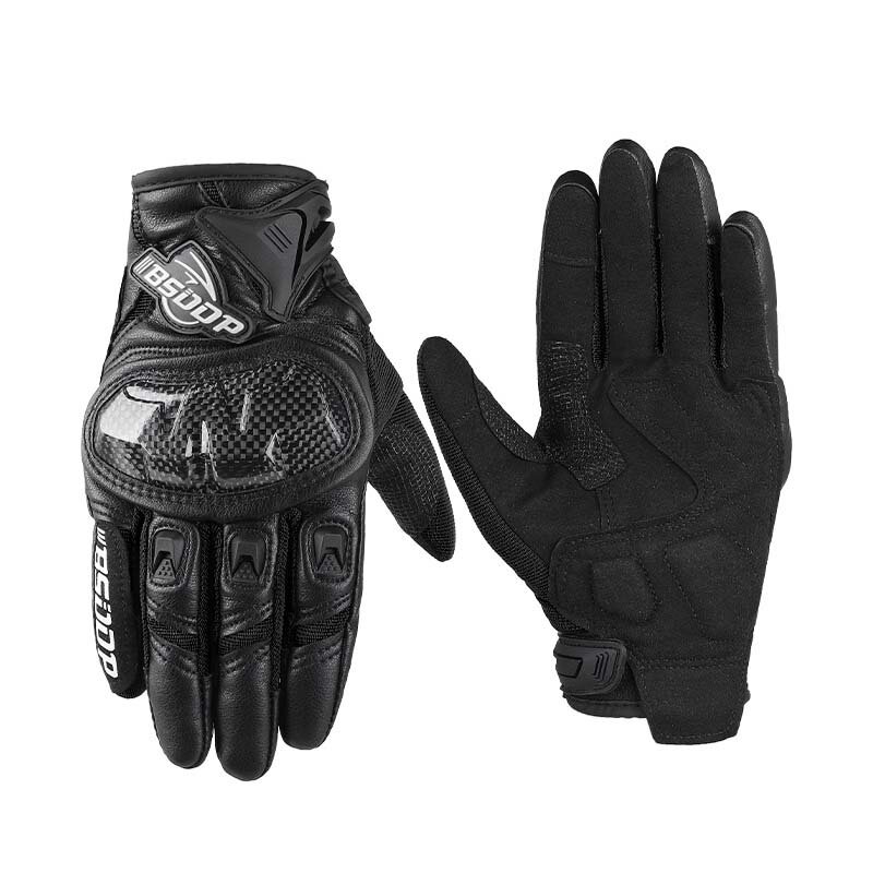 1 par de guantes de moto para hombre y mujer, de fibra de carbono, anticaída, todoterreno, antideslizantes, de cuero de cabra, de dedo completo.