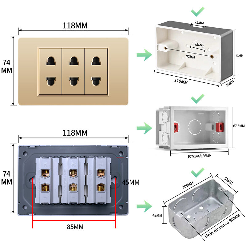 US Thailand Universal A18 Wall Socket 5V 2.1A USB Type-c charger Power socket PC Panel Light Switch TV TEL Computer socket