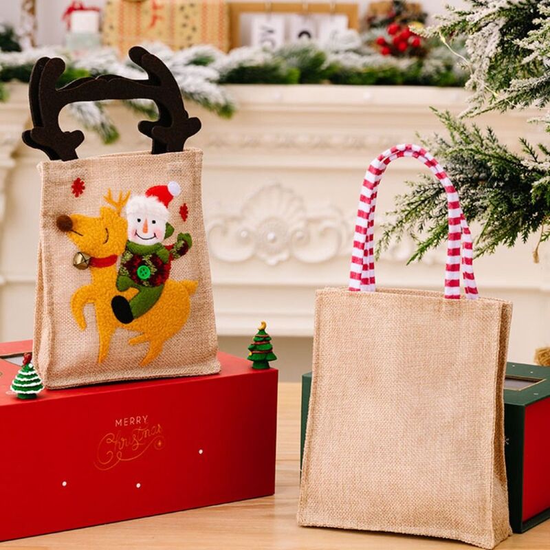 Bolso de mano de fieltro para mujer, cesta de almacenamiento de dibujos animados, lindo, grande, Antler, muñeco de nieve, caramelo, estilo navideño