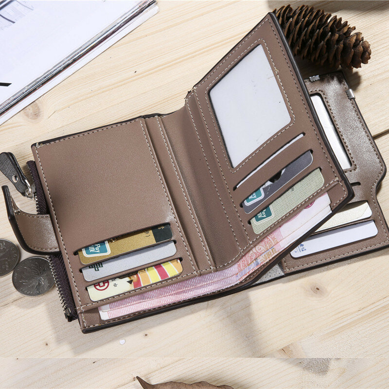 Canvas Wallet for Men Vintage Zipper Short Wallets Tirfold Card Holder Coin Pcoket Casual Buckle Hasp Male Purse High Quality