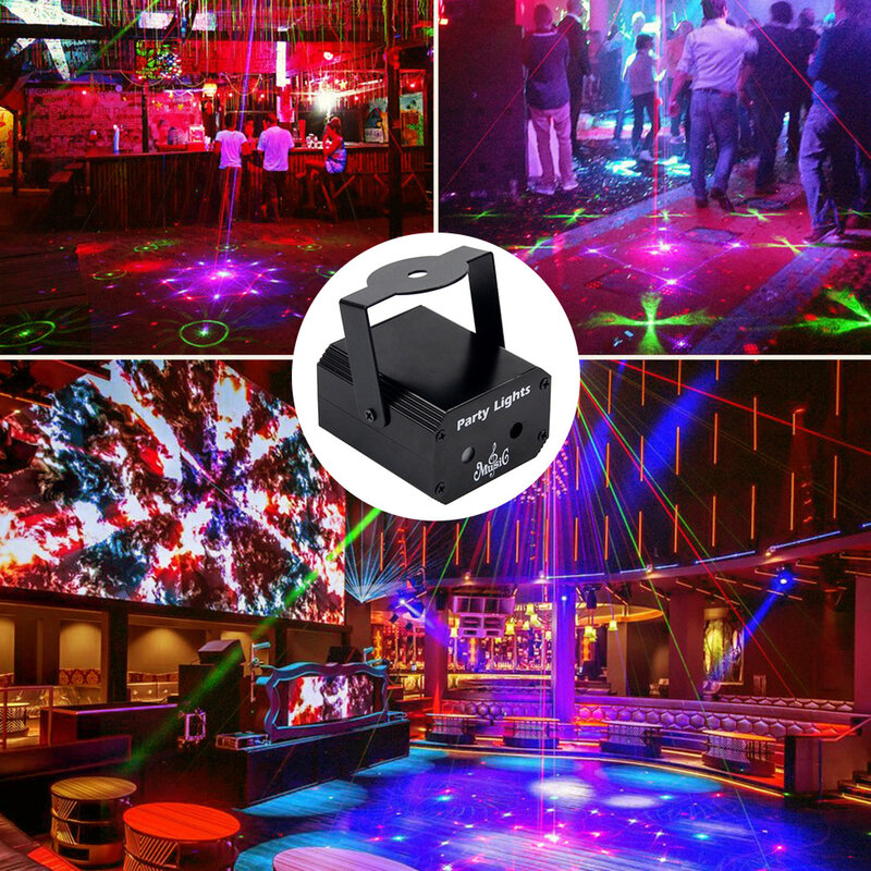 LED DJ Disco Luz com 32 Padrão Projetor Laser, Vermelho, Verde, Strobe, Magic Ball, Som Ativado, Festa Luz, Bar, KTV, Stage Luz