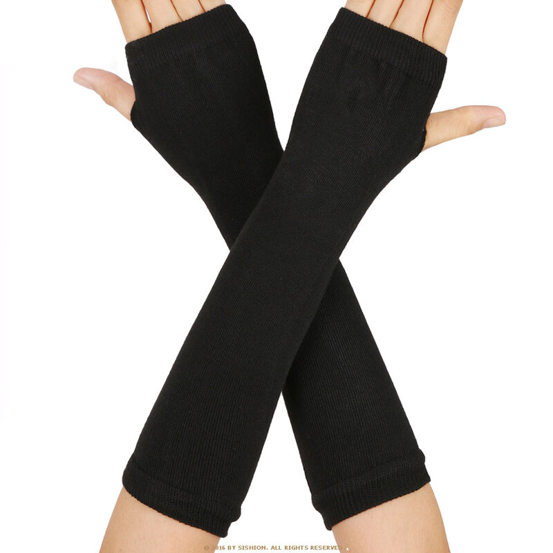 Comfortable Cotton Warm Winter Sleeve Knitted Dew Finger Striped Glove Hand Mitten Fingerless Gloves Arm Warmers