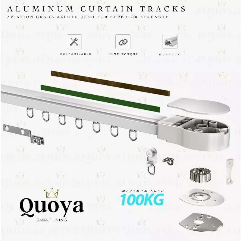 Quoya QL500 Smart Curtains System, with Automated Rail Motorized and Adjustable Tracks/Rod/Pole (up to 5 metres / 196 inches)