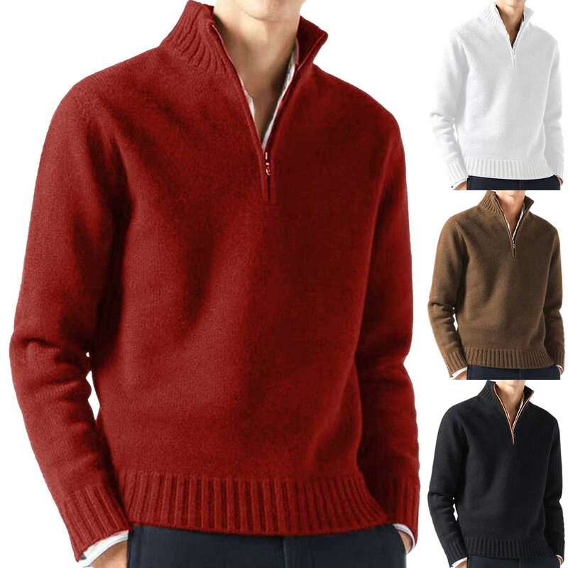 Camisola de malha manga comprida masculina, pulôver, blusa de alta qualidade, velo quente, malha, outono, roupas de inverno, moda