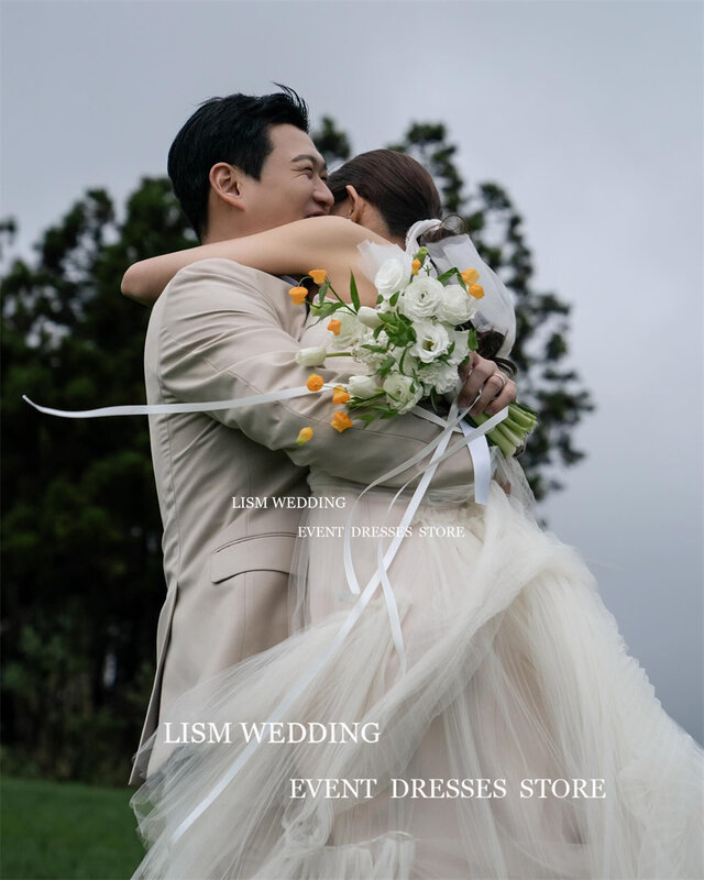 Lism Fee Tüll träger loses Hochzeits kleid koreanische Frauen Fotoshooting bodenlangen Vestidos de Novia schnüren formelle Braut Kleid