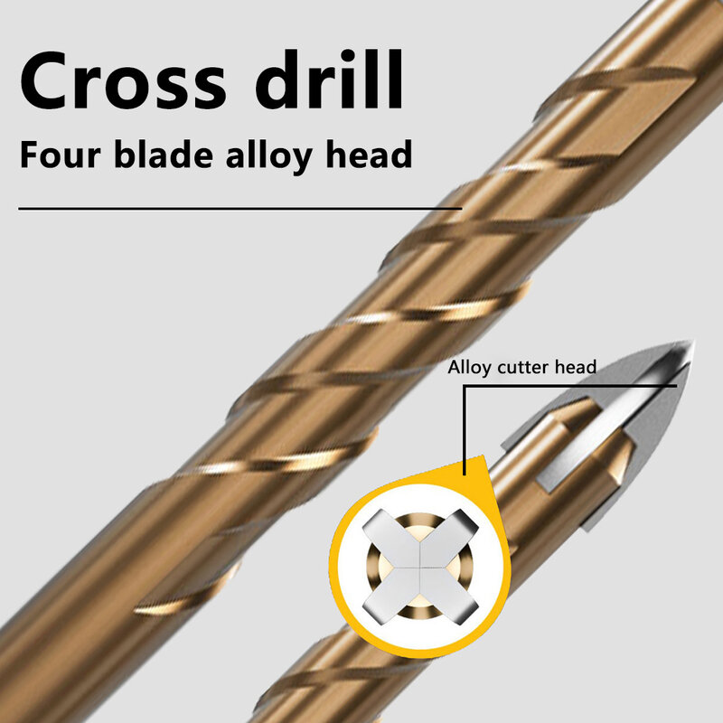 5-10mm Cross Hex Drill Bits for Tile Drilling Glass Cement Concrete Marble Special High Hardness Four-Edged Alloy Drill Bit