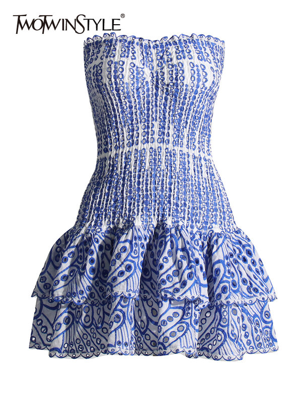 Женское мини-платье TWOTWINSTYLE, с вырезами и многослойным подолом, без бретелек, без рукавов, с открытыми плечами, с высокой талией, одежда для женщин