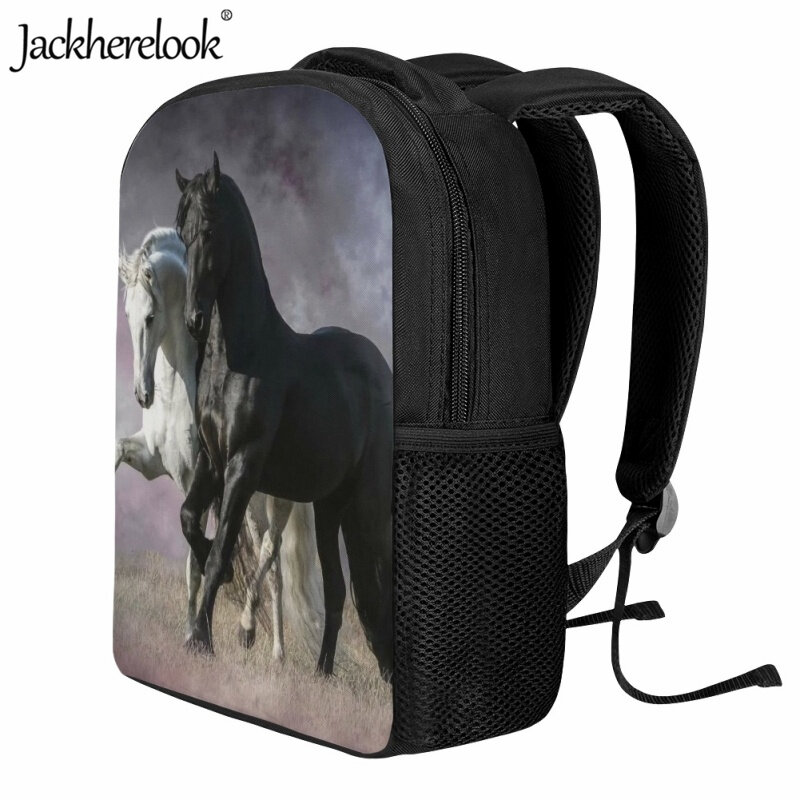Jackherelook 3Dプリントスクールバッグ子供の新しい動物の馬のデザインブックバッグ学生トレンド旅行実用的なバックパック