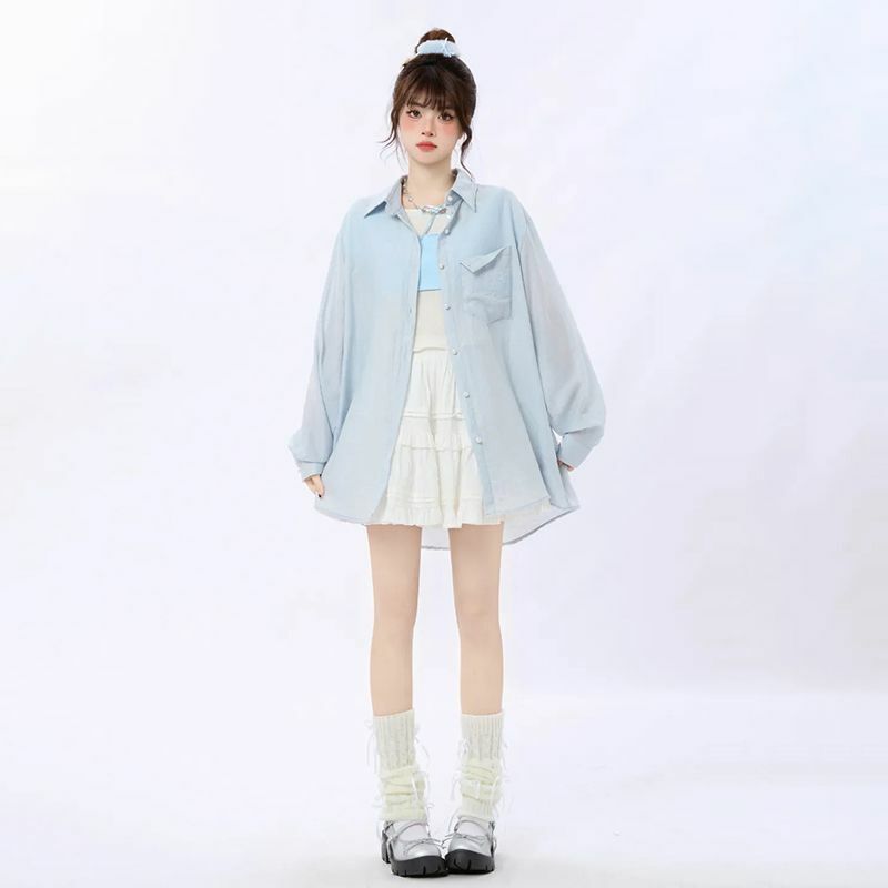 Camisa de manga larga para mujer, camisa versátil con lazo en la espalda, de Color liso, estilo Retro japonés, 2024