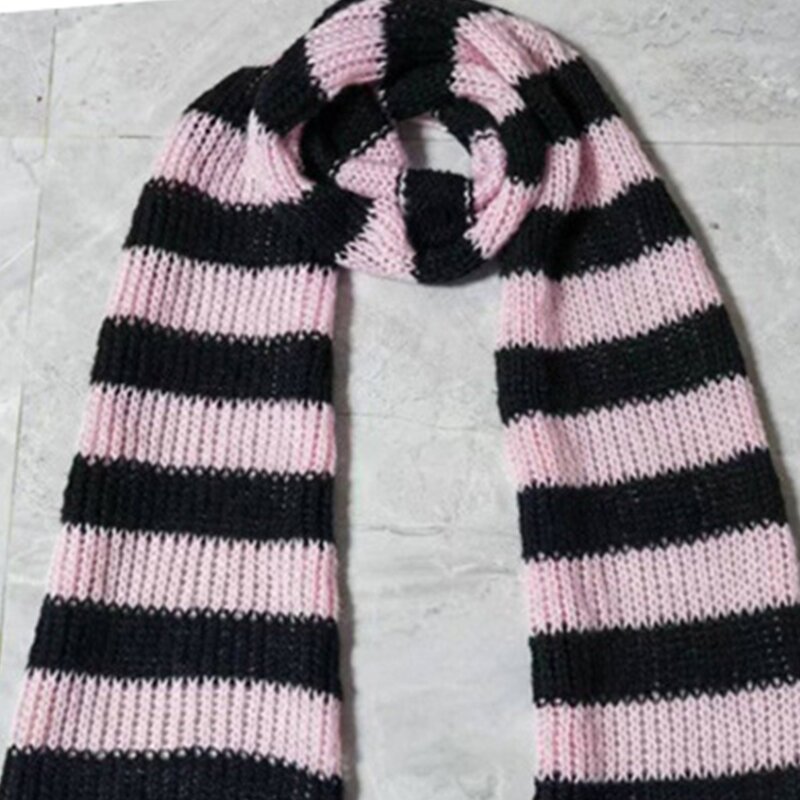 Soft Thicken Striped Scarf for Adult Casual Winter Warm Punk Style Scarf Women Men Unisex Neck Warmer Decorative Scarves