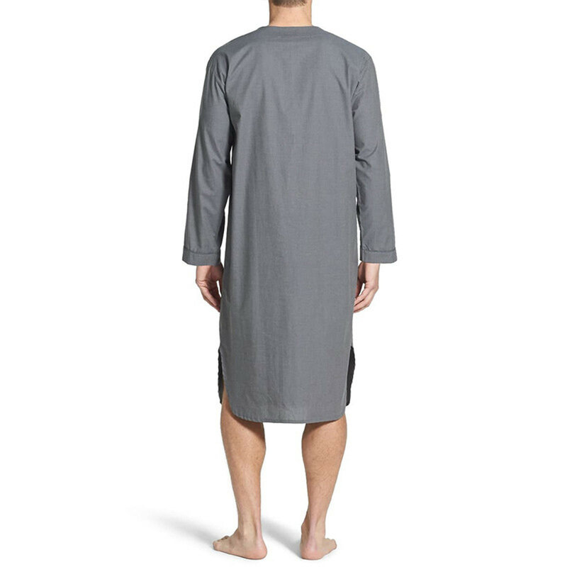 Muslim Medium-Length Pajamas Robe Comfortable Loose Solid Color Pajamas Daily Home Causal V-Neck Long Sleeve Pajamas Wear