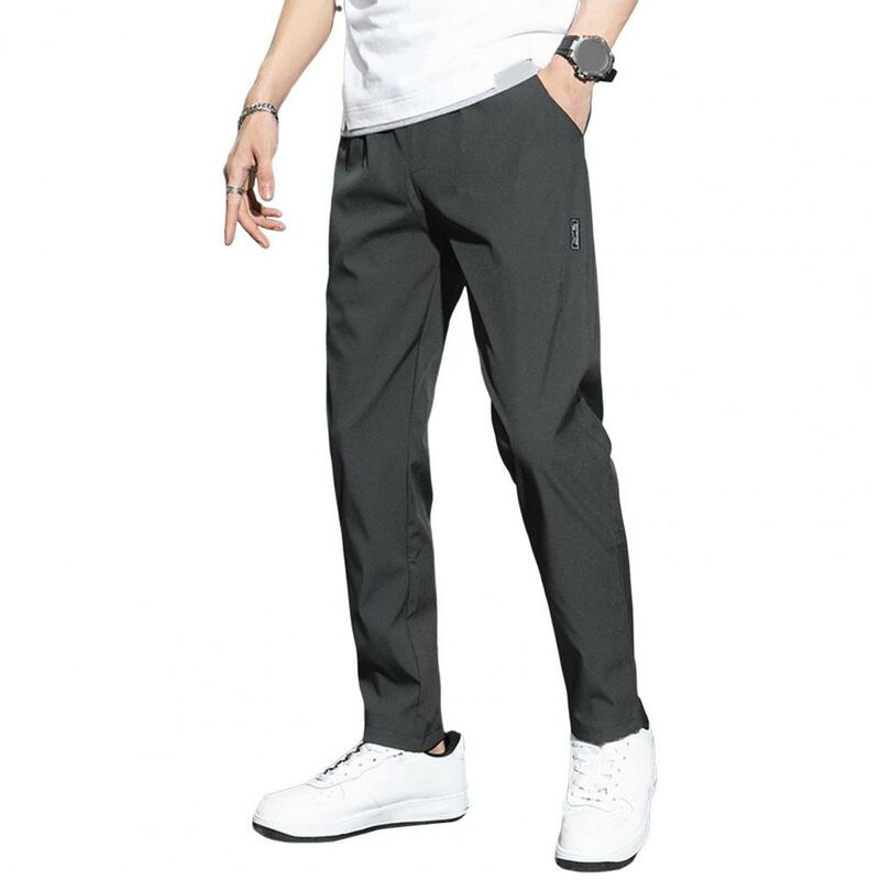 Pantalones rectos de secado rápido para hombre, pantalones transpirables de Color sólido, con bolsillos elásticos, ligeros para mayor comodidad