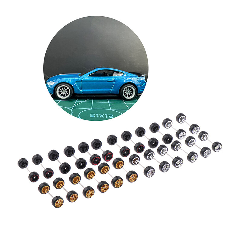 1 Set 1:64 Alloy Car Accessories Wheels Model Modification Hub Rubber Tires Racing Vehicle Toy Cars Front Rear Tires