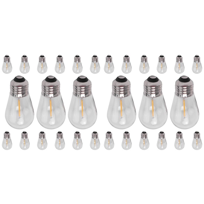 Lâmpadas LED de substituição ao ar livre inquebráveis, luz solar, branco quente, S14, 3V, 30 Pack