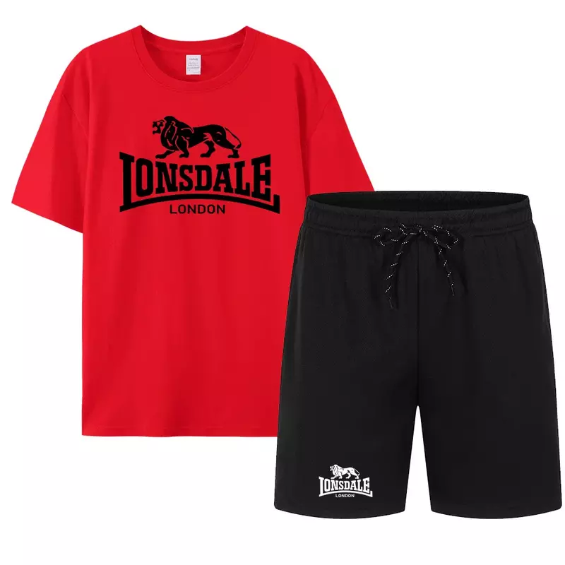 Summer men's set sportswear men's pure cotton T-shirt+sports breathable shorts set men'sjoggingpants set dragon lion print s-3XL