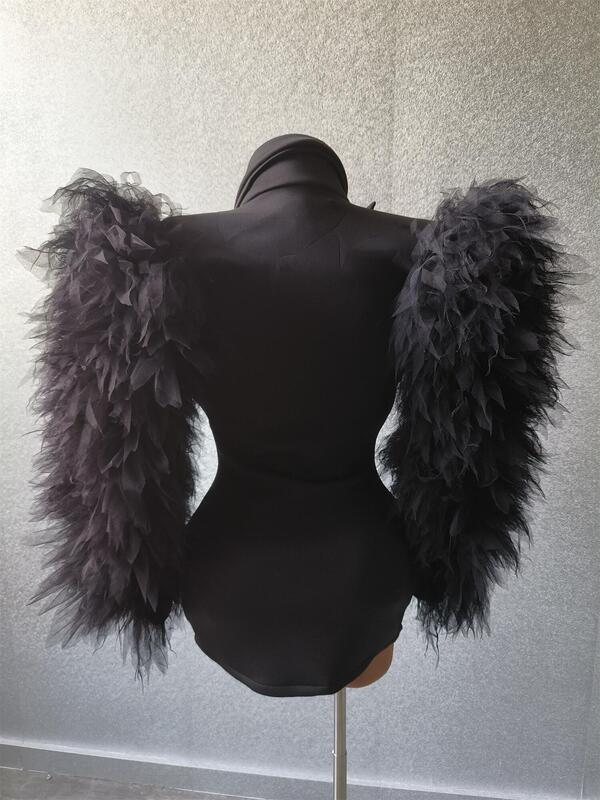 Sexy nero cerniera manica lunga cappotto vestito profondo V giacca ballerino Stage Performance Festival abiti donna Club Party Blazer Dress