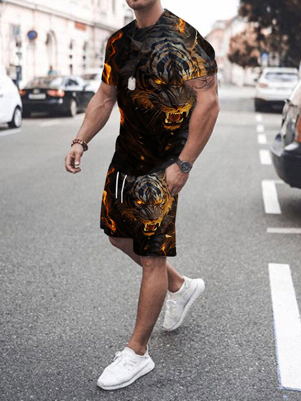 Мужской костюм, летняя повседневная Уличная футболка с коротким рукавом, уличные спортивные свободные и удобные шорты с 3D-принтом животных