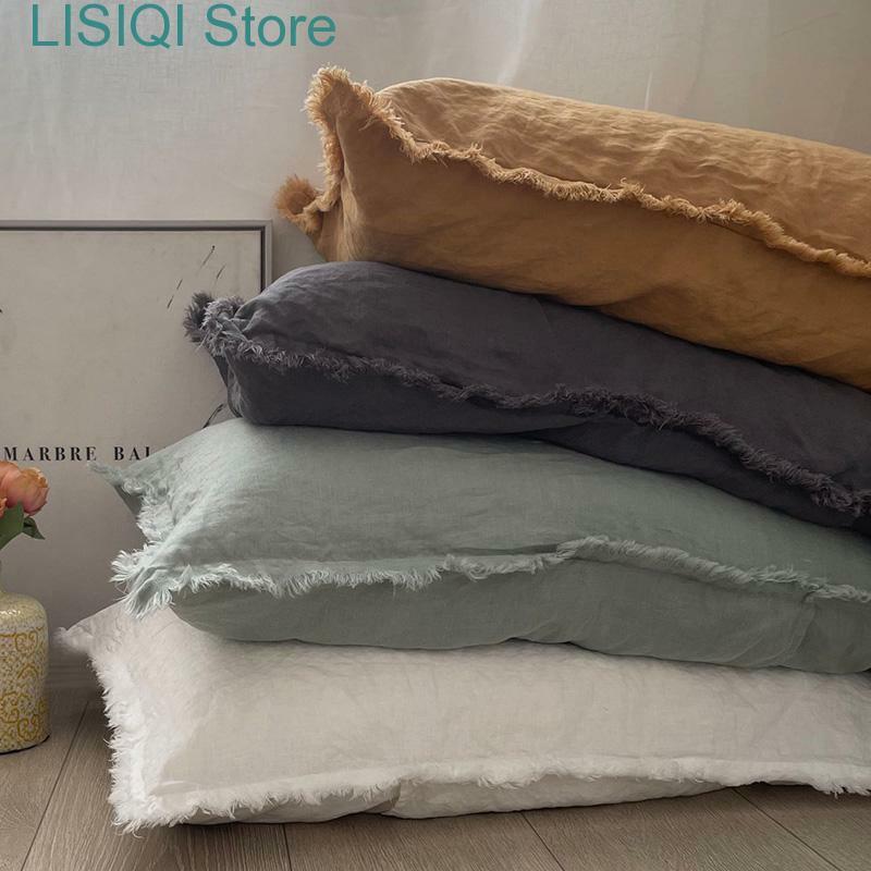 New Linen Fringed Bed Pillow Cover Soft Pillowcase with Tassel for Farmhouse Natural Bedding Decoration Burlap Pillowsham