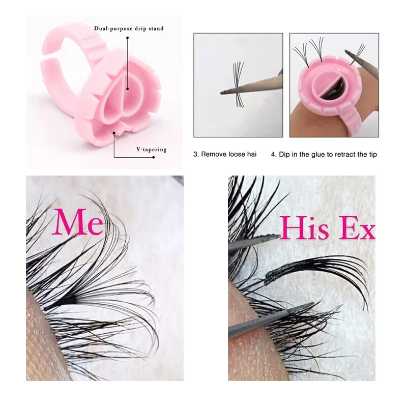 100Pcs Heart Eyelash Extension Glue Ring Holder Grafting Eye Lash Fans Flowering Cup Pigment Container Makeup Beauty Tools
