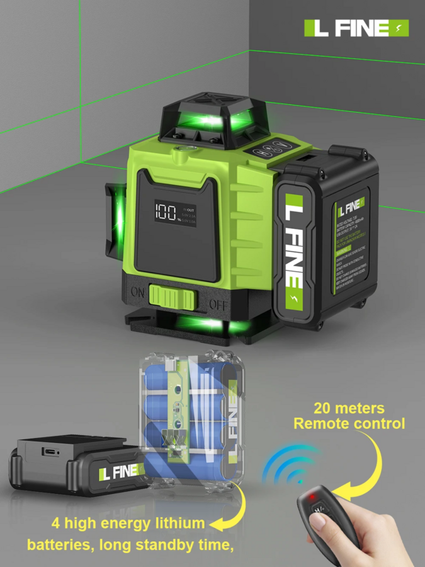 LFINE Laser meratakan sendiri, alat perbaikan rumah bisa diisi ulang sinar hijau 16 garis silang Vertikal Horizontal 09