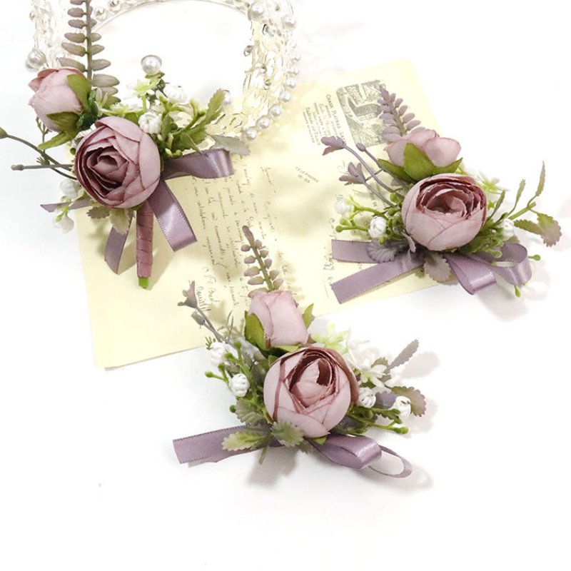Aksesori Bunga Boutonflon Mawar Buatan Romantis Aksesori Pernikahan Pengiring Pengantin