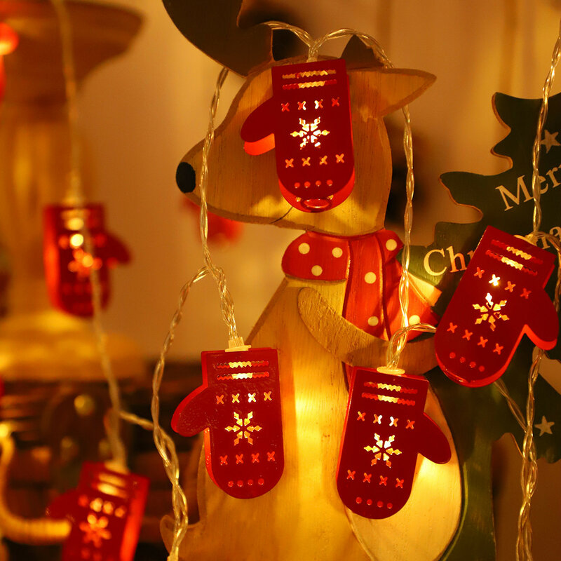 4.9ft 10 led luzes da corda da decoração da árvore de natal luvas de santa, luzes decorativas do natal a pilhas, ornamento de natal