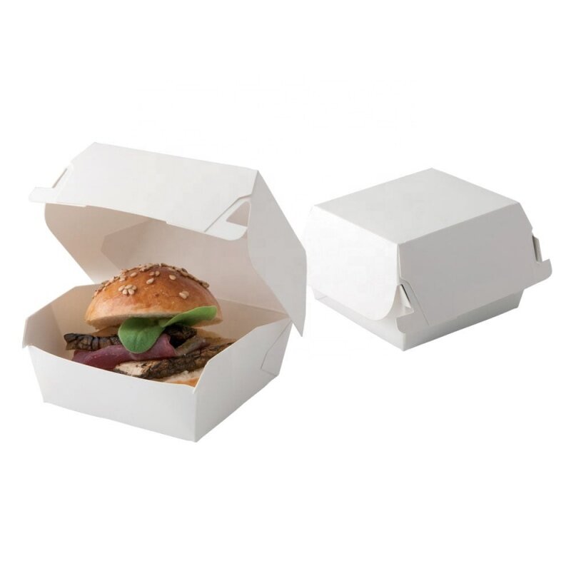 Prodotto personalizzato scatola di imballaggio per hamburger bianca semplice da asporto con logo personalizzato dimensioni personalizzate