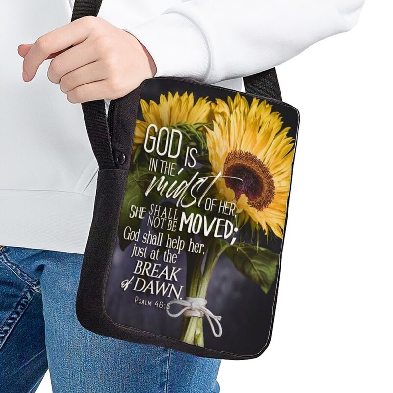 Tas selempang motif bunga bunga matahari wanita, tas bahu kasual harian klasik untuk perjalanan tas kurir