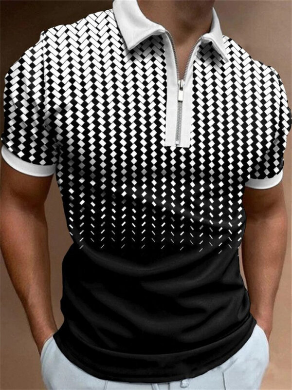 NOVOS Homens de Cor Sólida Camisa Polo de Manga Curta Turn-Down Collar Zipper Polo Shirt & para Homens Casual Streetwear 2022 Verão Masculino Tops