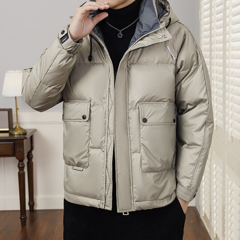 2023 Winter New Men's Fashionable Hooded Down Jacket Trend Men's New Down Jacket Trend Warm and Simple Versatile Cotton Jacket