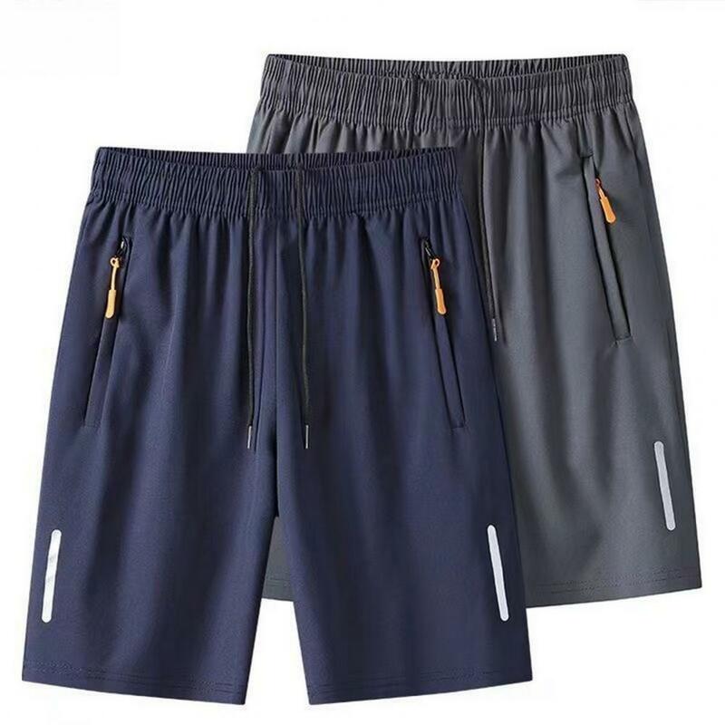 Heren Shorts Retro-Geïnspireerde Heren Knielengte Sport Shorts Met Elastische Taille Rits Zakken Plus Size Optie Voor Dragen Effen Kleur