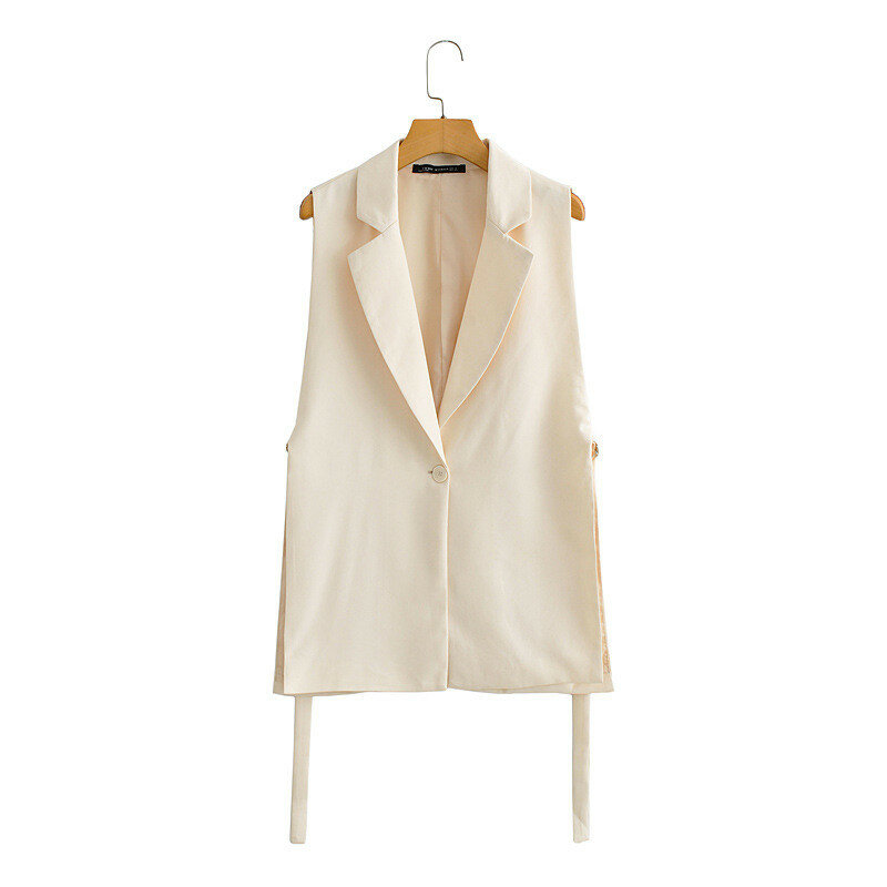 Women Fashion With Taps Side Vents Waistcoat Vintage Sleeveless Front Button Female Outerwear Chic Vest Tops 3029