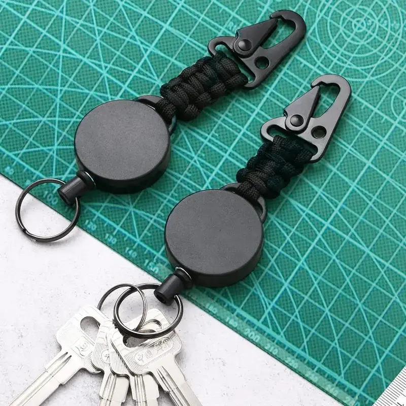 1 Piece Black Color Key Retractable Easy Pull Buckle for Men Simplicity High Elasticity Extendable Belt Reel ID Lanyard Name Tag