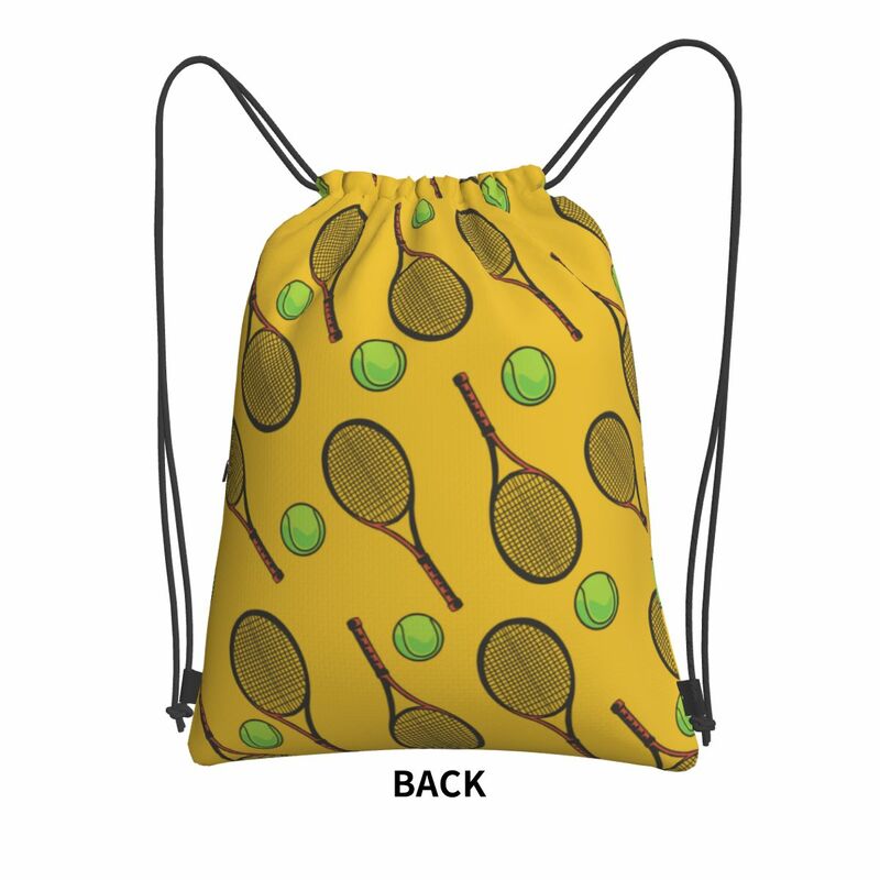 Reversible Sports Tennis Player Drawstring Backpack With Zipper Pocket Sports Gym Sackpack Tennis-Ball Equipment String Bags