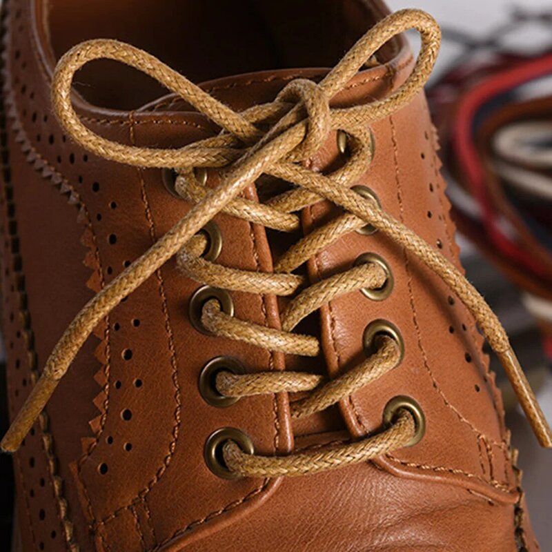 Cordones de cuero encerados de algodón, Cordones redondos para zapatos, botas, impermeables, Unisex, 1 par