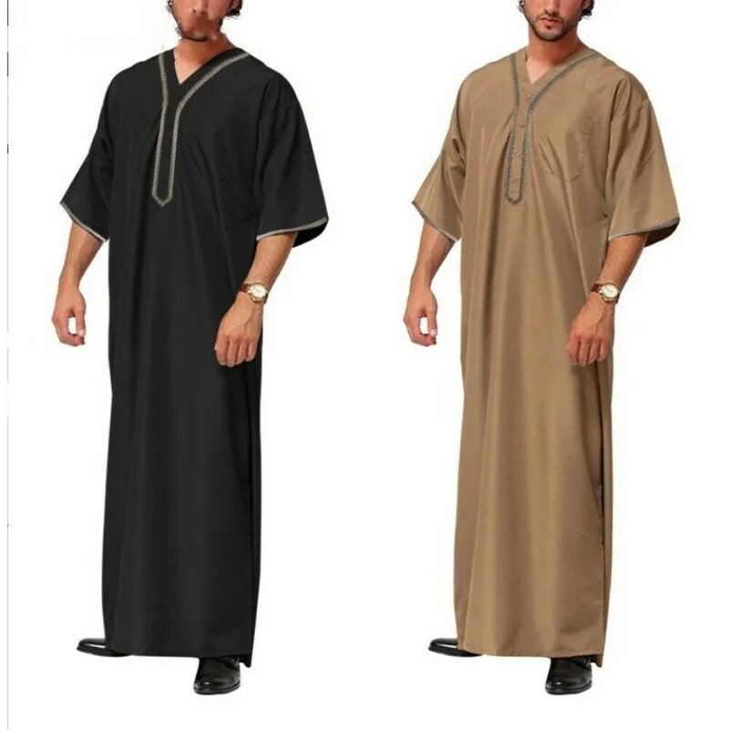 2024 Dubai Loose Robe Short Sleeve Long Shirt Men Muslim Sets Abaya Saudi Arabia Thobe for Men Clothing Pakistan Arabic Abaya