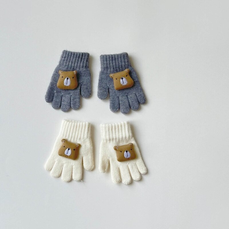 Luvas de dedo de urso de desenhos animados luvas de tricô luvas quentes de inverno para presente infantil QX2D