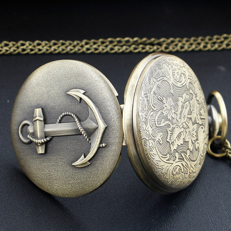 Retro bronze barco âncora relógio de bolso numeral romano dial pingente relógio de quartzo com corrente das mulheres dos homens antigo colar lembrança