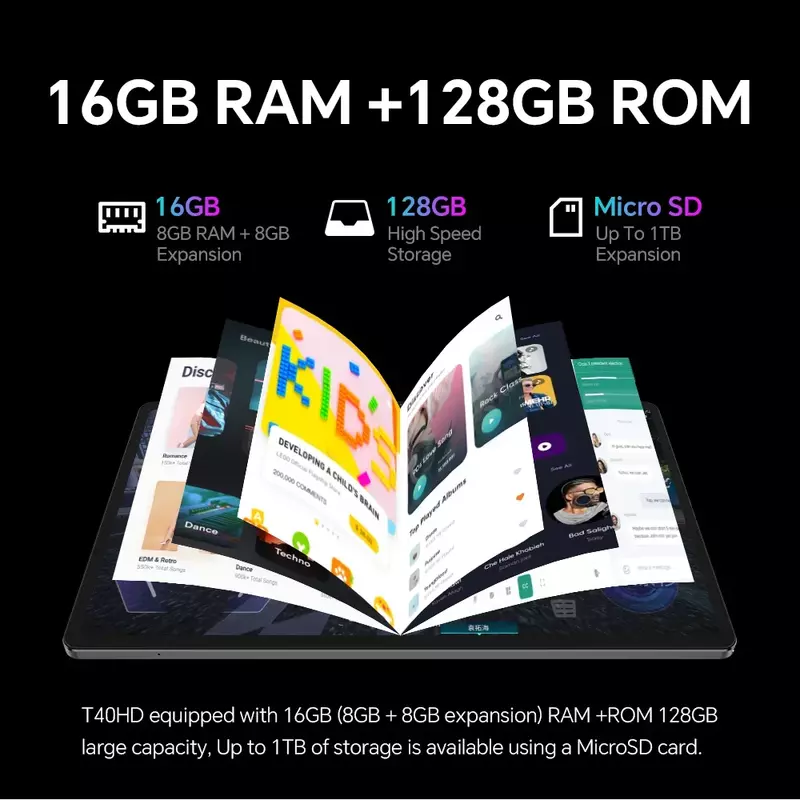 Teclast T40HD Tablet 10.4 ''2000x1200 FHD + wyświetlacz 8 + 8GB RAM 128GB ROM UNISOC T606 Octa Core Android 13 OS Widevine L1 Tablet 4G