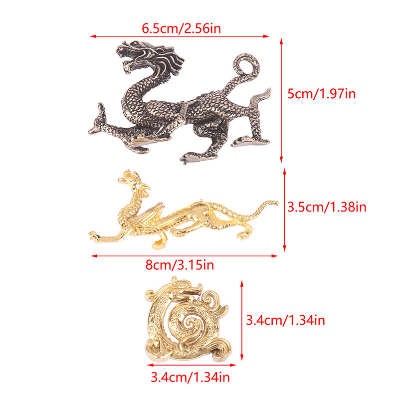 Pure Brass Zodiac Dragão Ornamentos, Lucky Beast Figurines, 3D Miniaturas, Decorações Desktop, Artesanato Acessórios, Home Decor