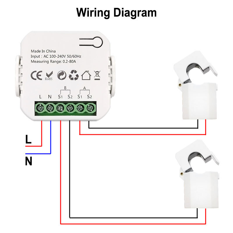 Tuya Smart Life ZigBee licznik energii dwukierunkowy 1, 2 kanałowy z czujnik prądu zaciskami App Monitor zasilania 80A 110V/240V 50/60Hz