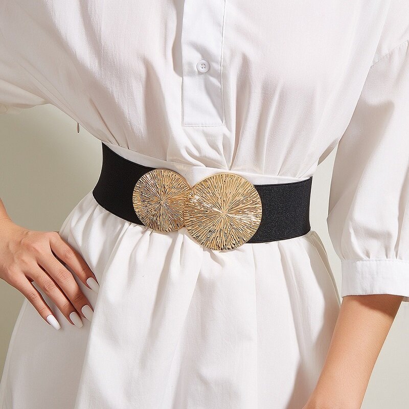 2024 neue Mode doppelte runde breite Taille Band Frauen verstellbare vielseitige dekorative Taille elastische Gürtel Legierung Deko Zubehör