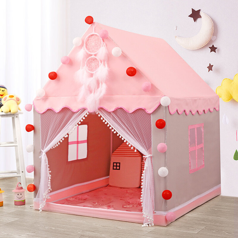 Tente de jeu château rose d'intérieur et d'extérieur pour enfants, 1.3M, lit de princesse, grande maison de jeu pliante, cadeaux d'anniversaire pour filles