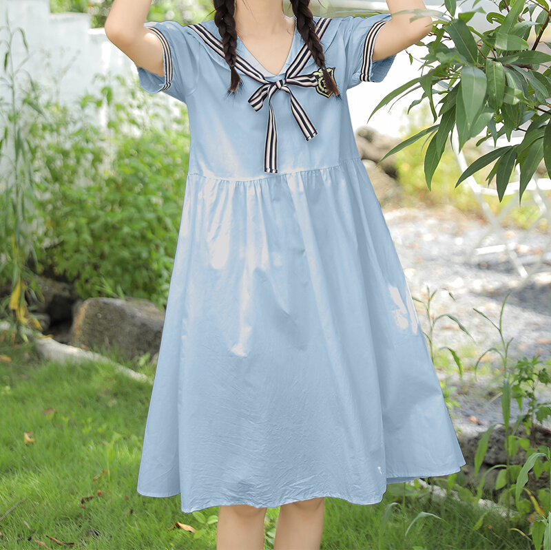 Mori girl solid vestidos New summer fashion short sleeve women kawaii dress