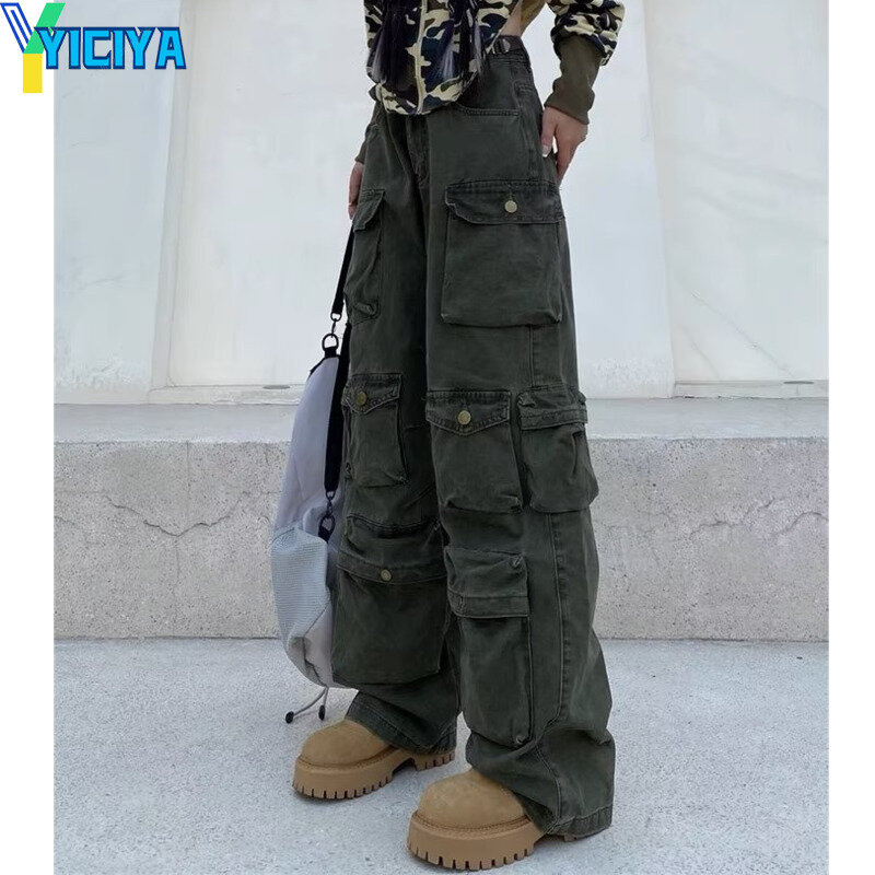 YICIYA-بنطال نسائي بأرجل واسعة ، بنطلون فضفاض ، وزرة مطاطية ، بطول كامل ، شارع مرتفع ، ملابس جديدة ، طراز 90s غير رسمي ، Y2K