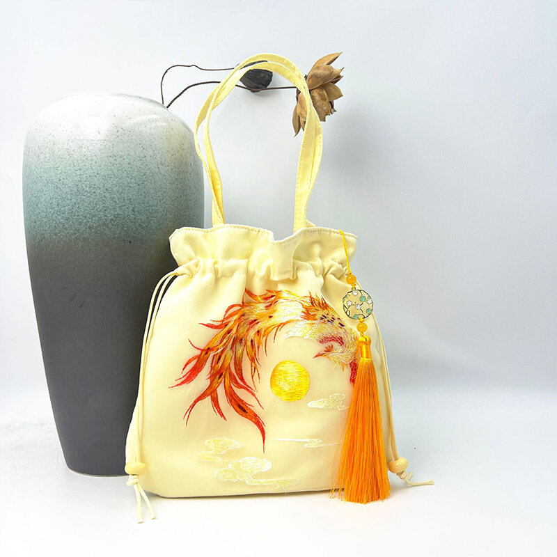 Bolso de mano chino antiguo para mujer, bolso con cordón de flores bordadas, bolso Hanfu con borla, bolso para teléfono, bolso con asa, elegante Cosplay