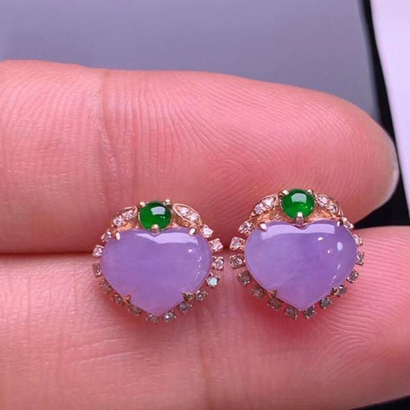 Original design silver inlaid natural purple chalcedony heart jewelry sets vintage romantic earrings for women wedding rings
