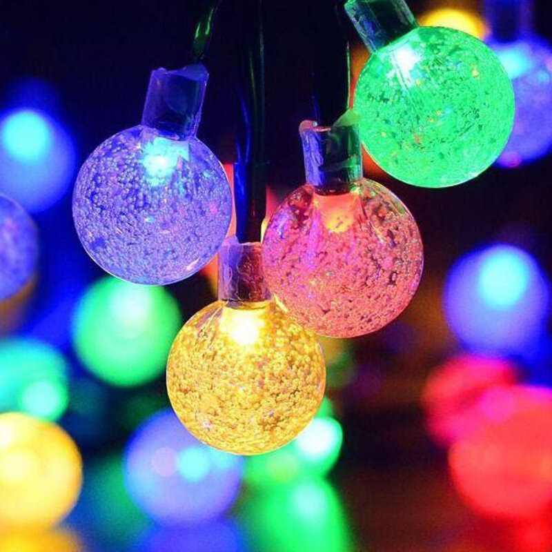 ลูกบอลคริสตัลไฟแสงอาทิตย์8โหมด, ไฟราว LED 5ม./7ม./12ม./ไฟราวนางฟ้าสำหรับปาร์ตี้คริสต์มาสตกแต่งกลางแจ้ง021