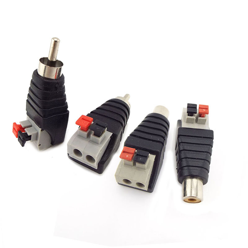RCA Connector Press Plug Speaker Wire A/V Cable to Audio Male FemaleTerminal Adapter Jack Plug